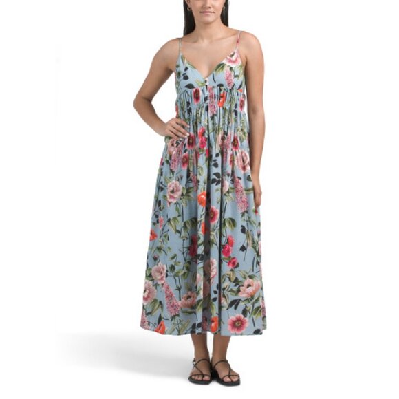 Calypso St. Barth Blue Floral Linen Blend Maxi Dress - Picture 1 of 7